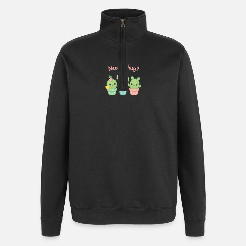 Cute Cacti "Need a Hug?" - Quarter-Zip Sweatshirt - black
