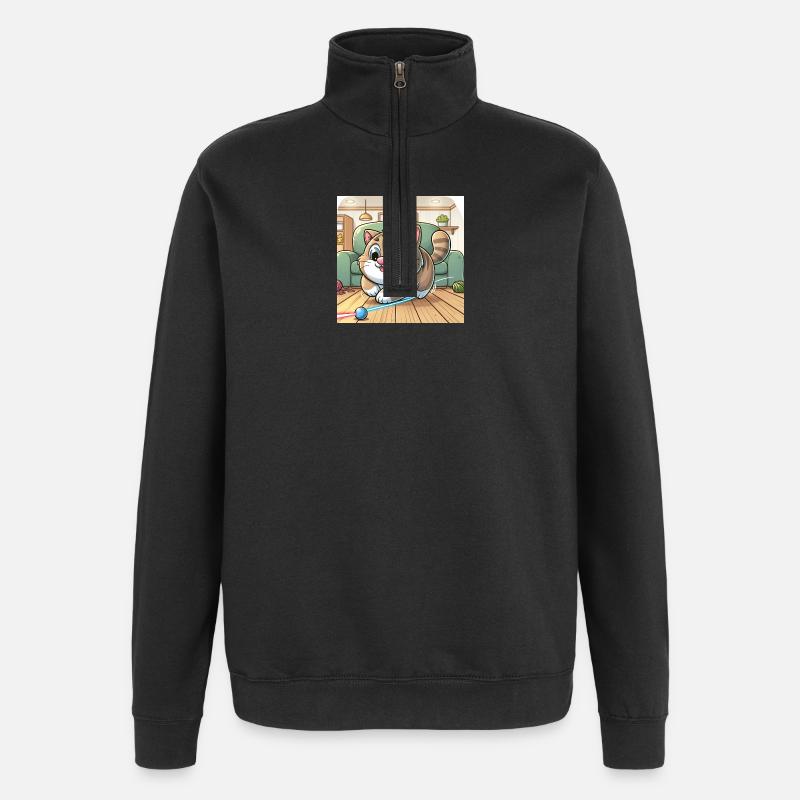 Verspielte Katze im Heim - Quarter-Zip-Sweatshirt - Schwarz
