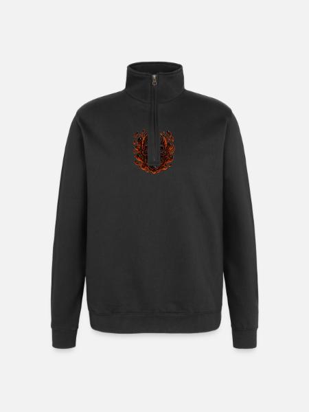 Flaming skull - Quarter-Zip Sweatshirt - black