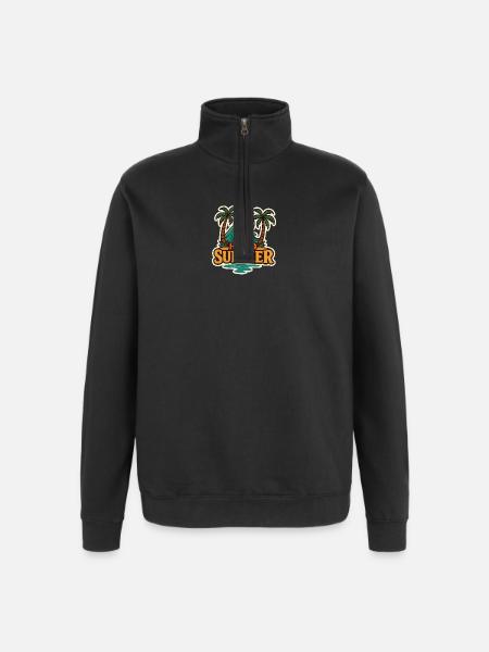 Hello Summer Tropical Wave Badge - Quarter-Zip Sweatshirt - black