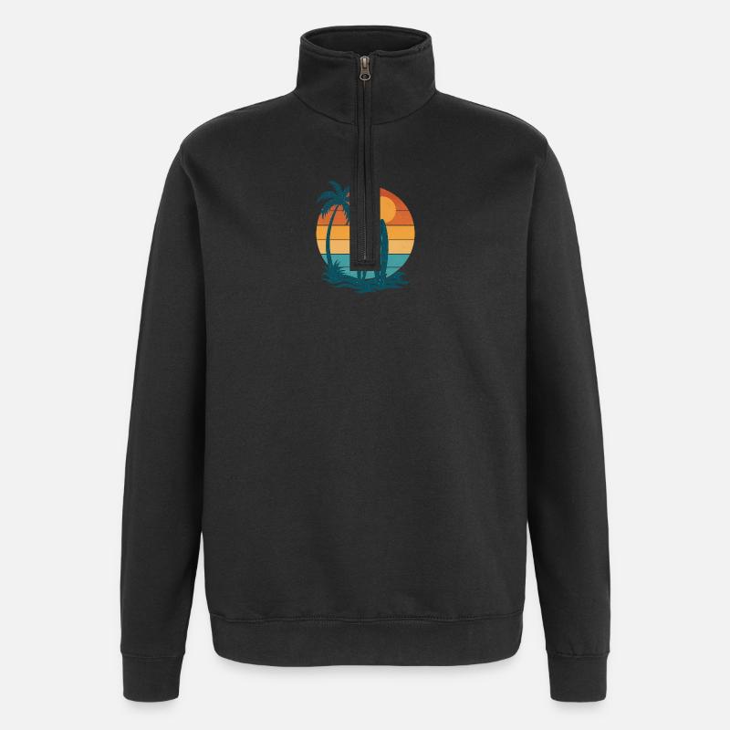 Sonnenuntergang am Strand mit Surferin - Quarter-Zip-Sweatshirt - Schwarz