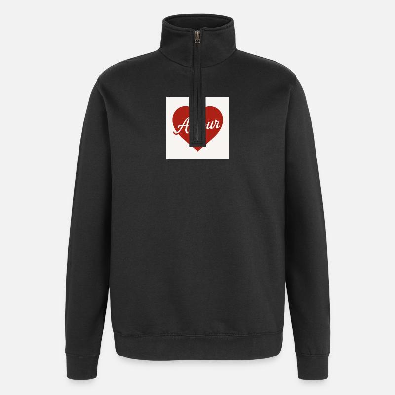 Kærlig hjerteform med Amour-tekst - Sweatshirt med 1/4 lynlås - sort