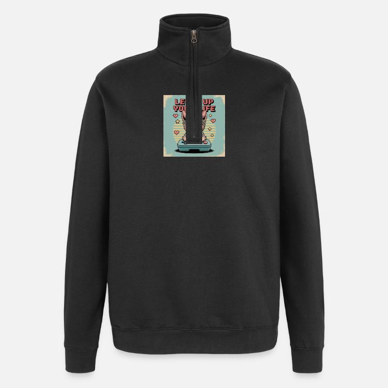 Pixel Dog et Level Up Theme - Sweat à zip 1/4 - noir
