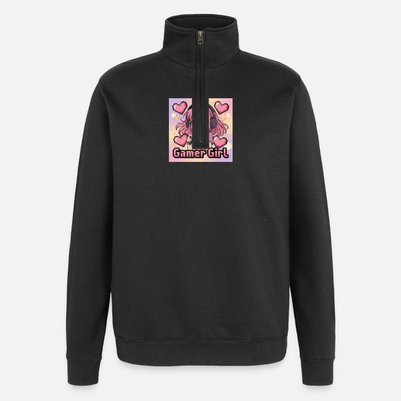 Pixel Art Gamer Mädchen Illustration - Quarter-Zip-Sweatshirt - Schwarz