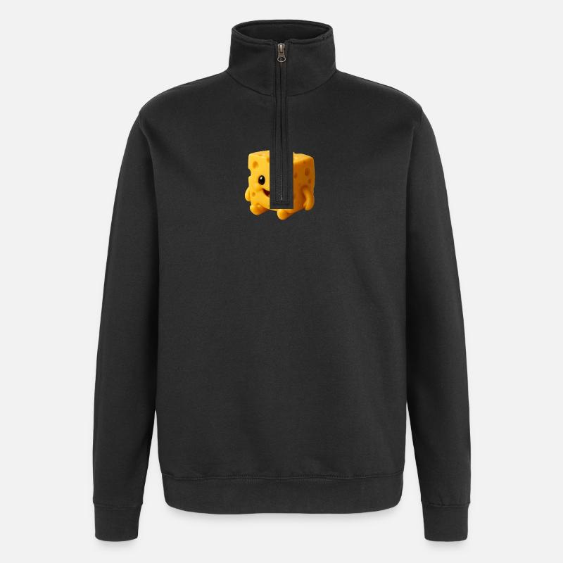 Cheese character with a friendly face - Quarter-Zip Sweatshirt - black