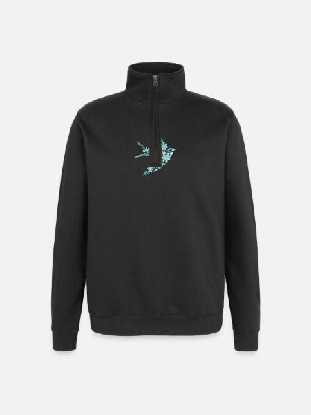 Elegant Blue Floral bird Design - Quarter-Zip Sweatshirt - black