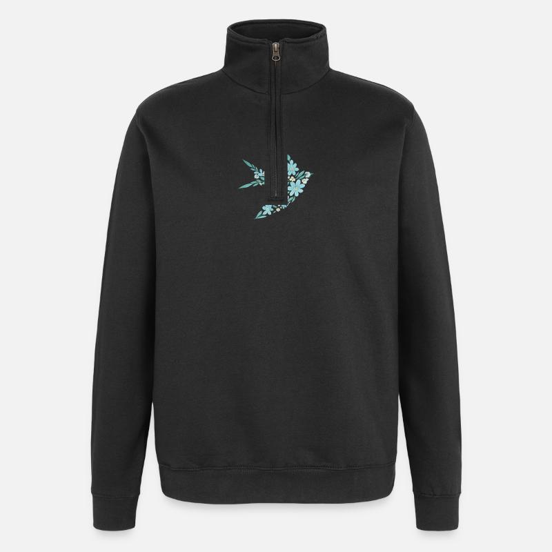 Elegant Blue Floral bird Design - Quarter-Zip Sweatshirt - black