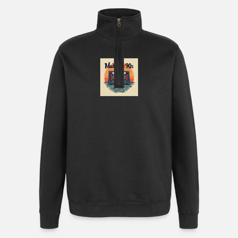 Retro Kassette Audio Design - Quarter-Zip-Sweatshirt - Schwarz