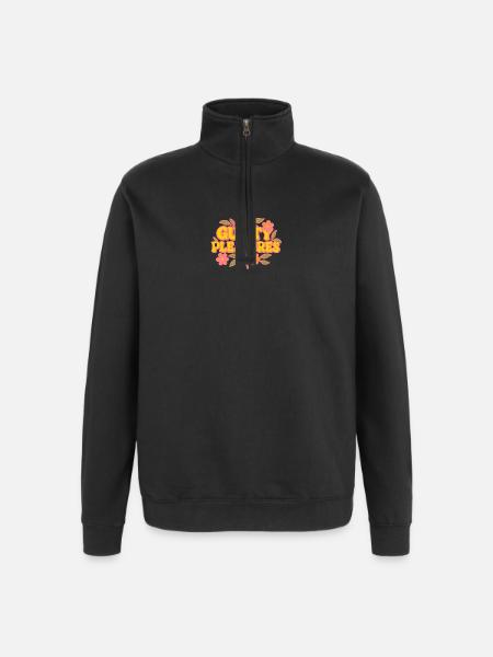 Flowers and Happy Guilt Pleurs - Quarter-Zip Sweatshirt - black