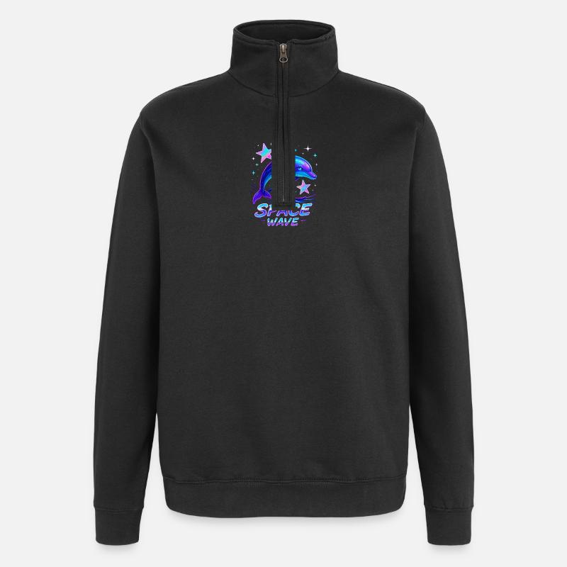 Néon Space Wave Dolphin Design - Sweat à zip 1/4 - noir