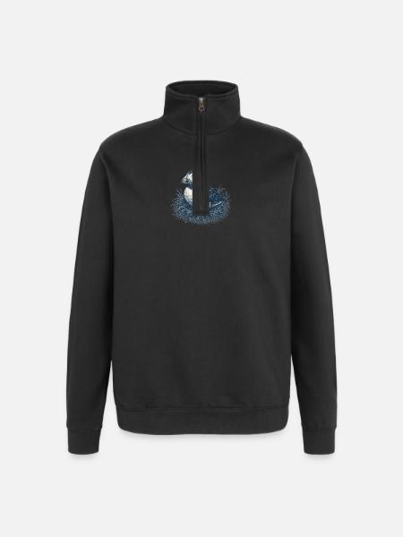 Detailed Puffin Nest Illustration - Quarter-Zip Sweatshirt - black