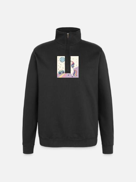 Einhorn Party Disco - Quarter-Zip-Sweatshirt - Schwarz