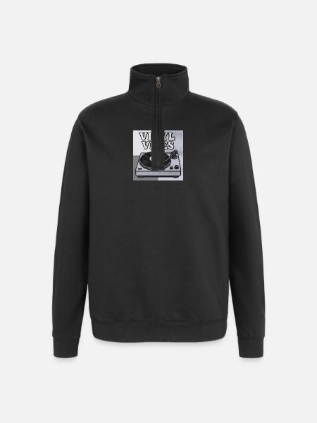 Vinyl Vibes Retro Turntable Design - Quarter-Zip Sweatshirt - black