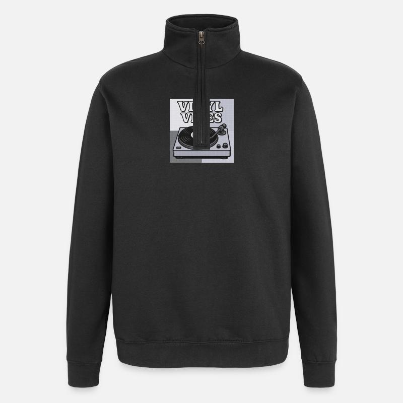 Vinyl Vibes Retro Turntable Design - Quarter-Zip Sweatshirt - black