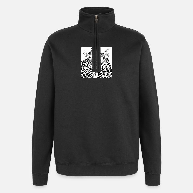 Cat Duo Line Drawing - Quarter-Zip Sweatshirt - black