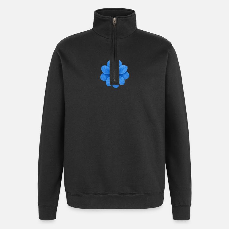 Cobalt Blue Flower Star Pattern - Quarter-Zip Sweatshirt - black