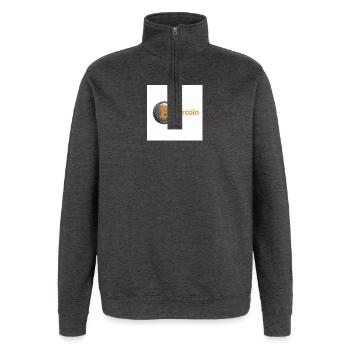 BierCoin Bitcoin Logo - Quarter-Zip-Sweatshirt - Anthrazit - Vorne - AI Model Female 172 light (172cm) & AI Model Male 178 dark (178cm)