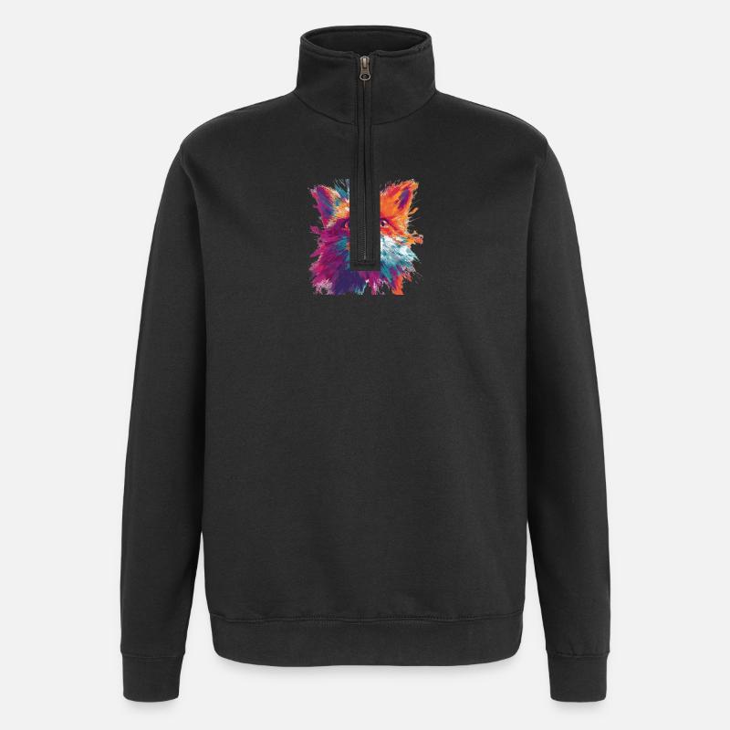 Intense_Fox_Face_Abstract_Painting - Sweat à zip 1/4 - noir