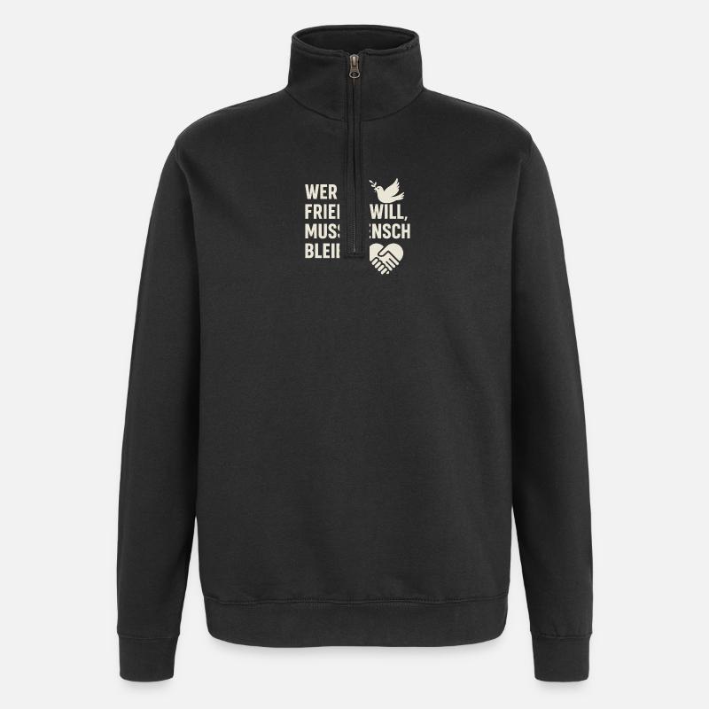 Paix et humanité - Sweat à zip 1/4 - noir