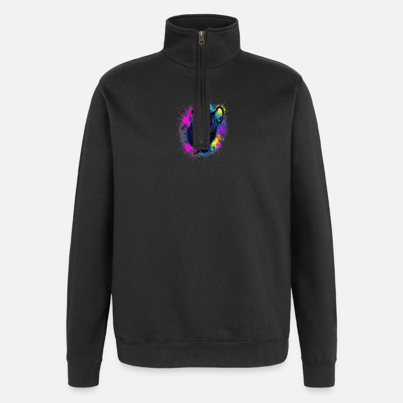 Neon Panther Farbexplosion - Quarter-Zip-Sweatshirt - Schwarz
