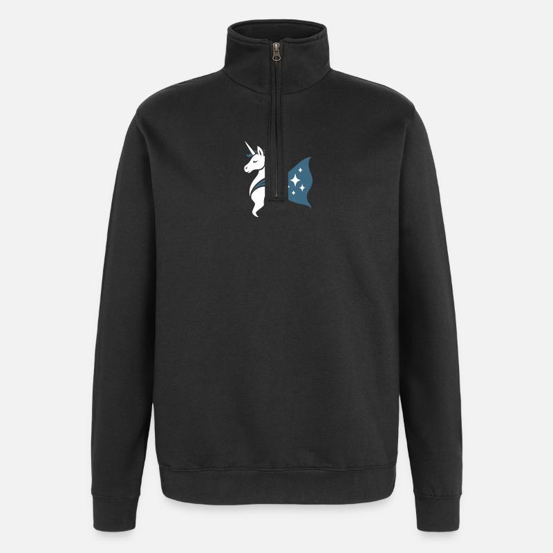 Starkes Sternen Einhorn, Edle Superheldin - Quarter-Zip-Sweatshirt - Schwarz