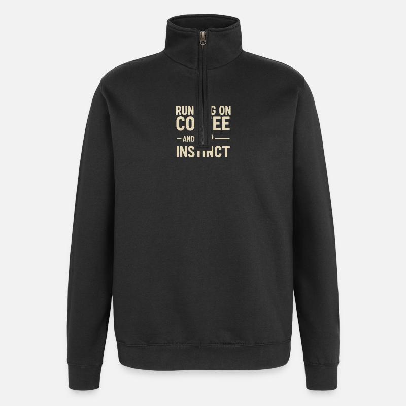 Running on Coffee & Instinct - Quarter-Zip Sweatshirt - black