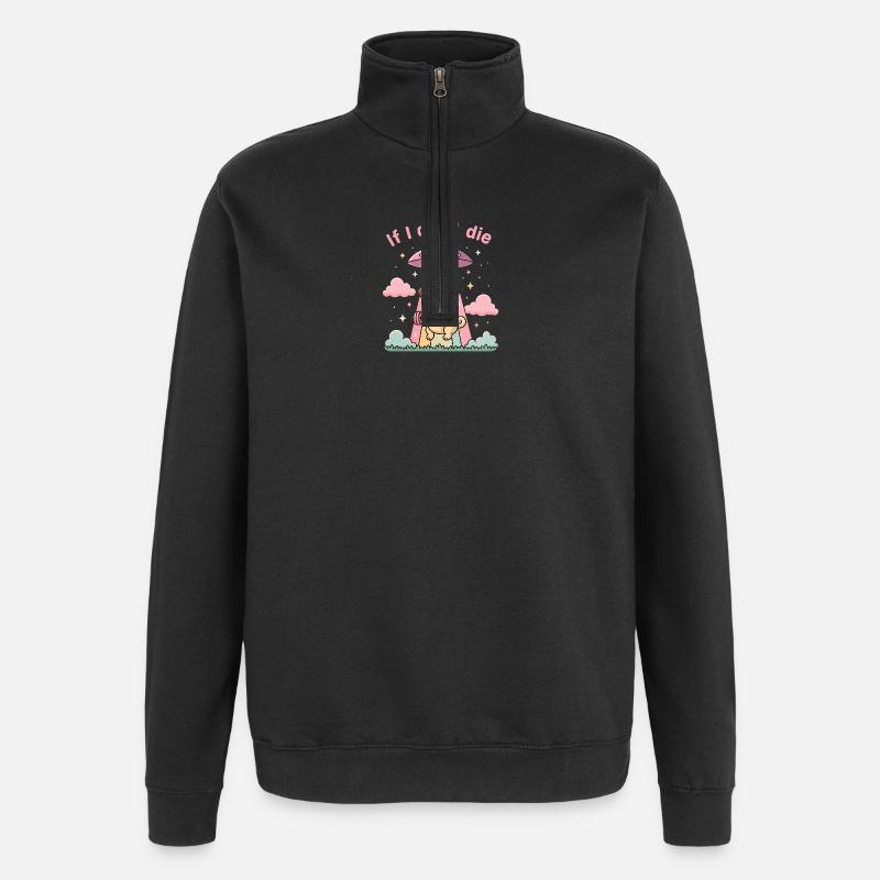 Süsser Mops mit Hantel im UFO  - Quarter-Zip-Sweatshirt - Schwarz