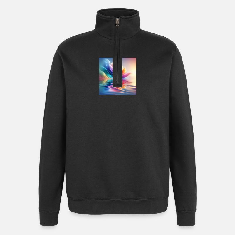 Abstract Flower Waves 1 - Quarter-Zip Sweatshirt - black
