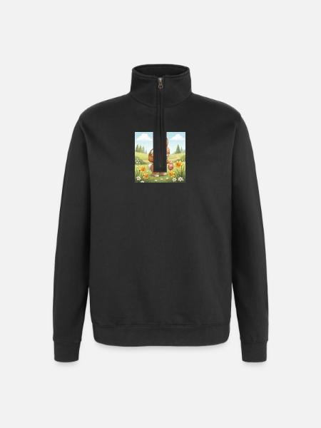Easter bunny with basket and eggs - Quarter-Zip Sweatshirt - black