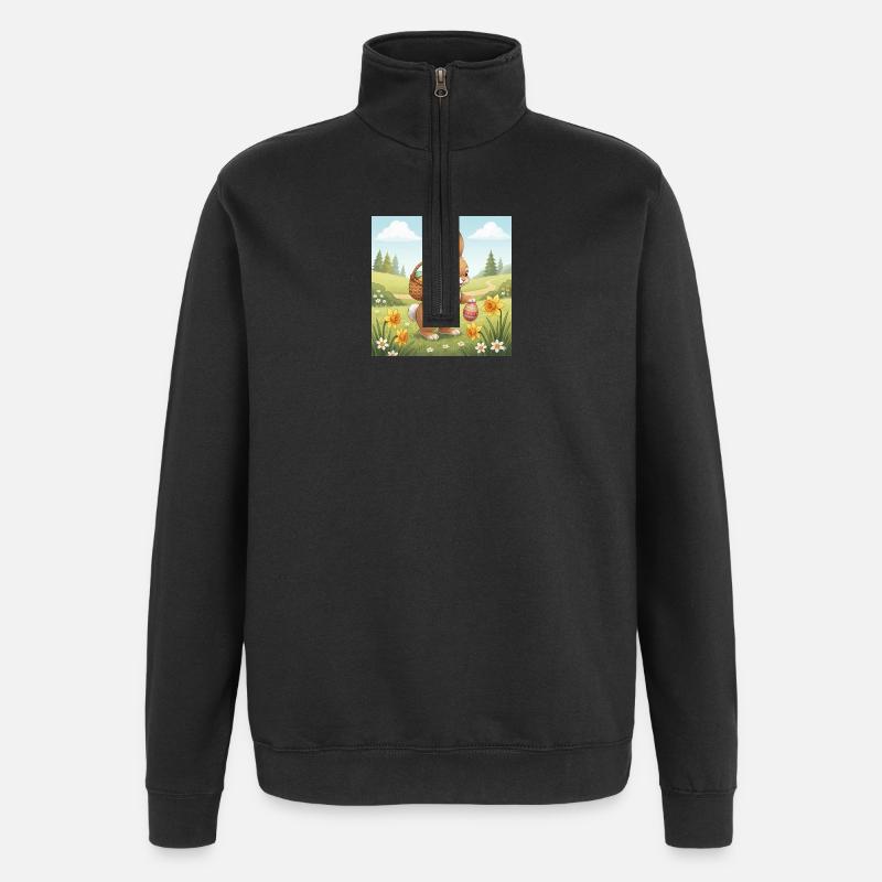 Osterhase mit Korb und Eiern - Quarter-Zip-Sweatshirt - Schwarz