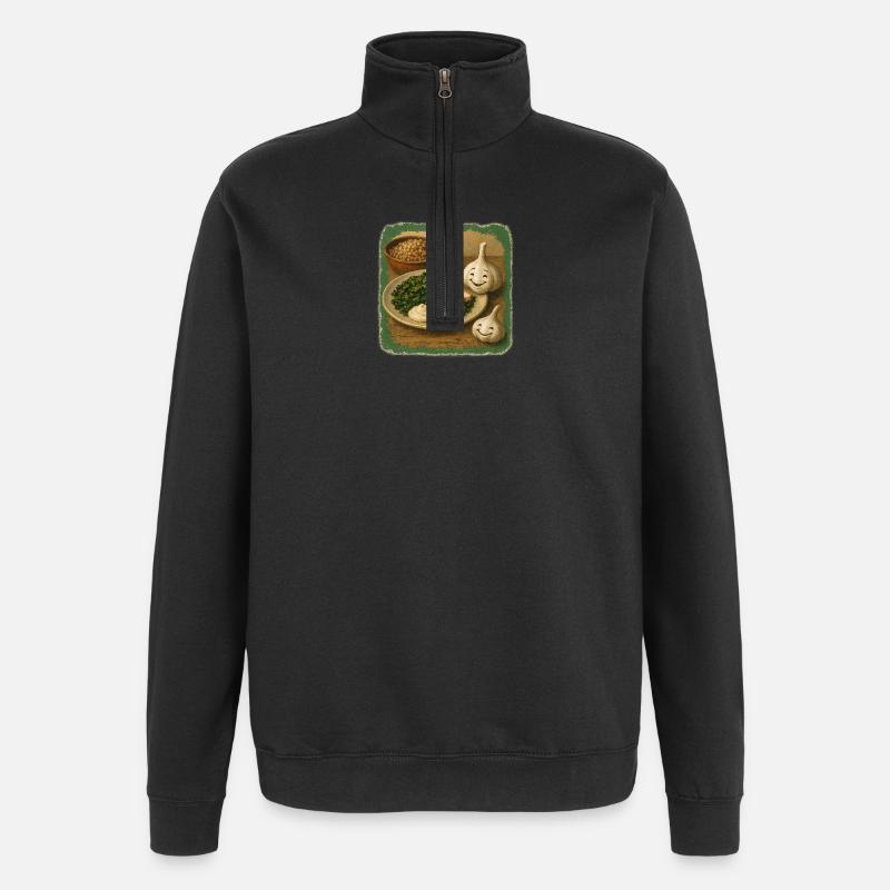 Smiling garlic with kale - Quarter-Zip Sweatshirt - black