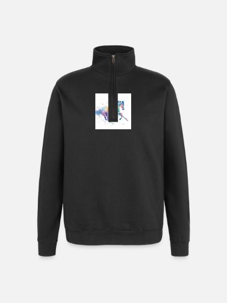Regenbogen-Aquarell-Galopppferd - Quarter-Zip-Sweatshirt - Schwarz