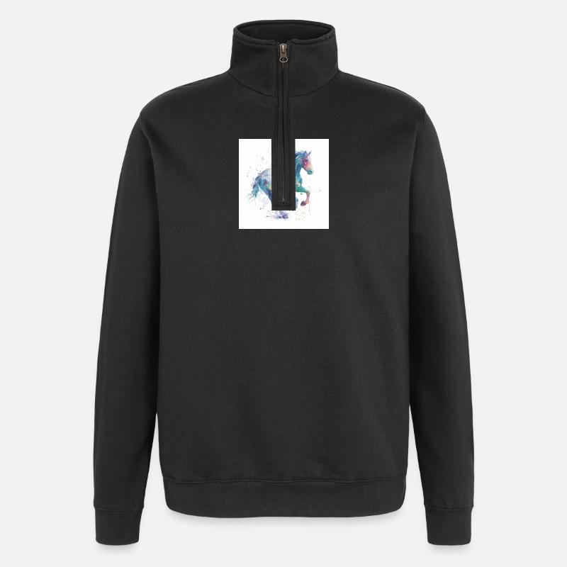 Cheval aquarelle au galop arc-en-ciel - Sweat à zip 1/4 - noir