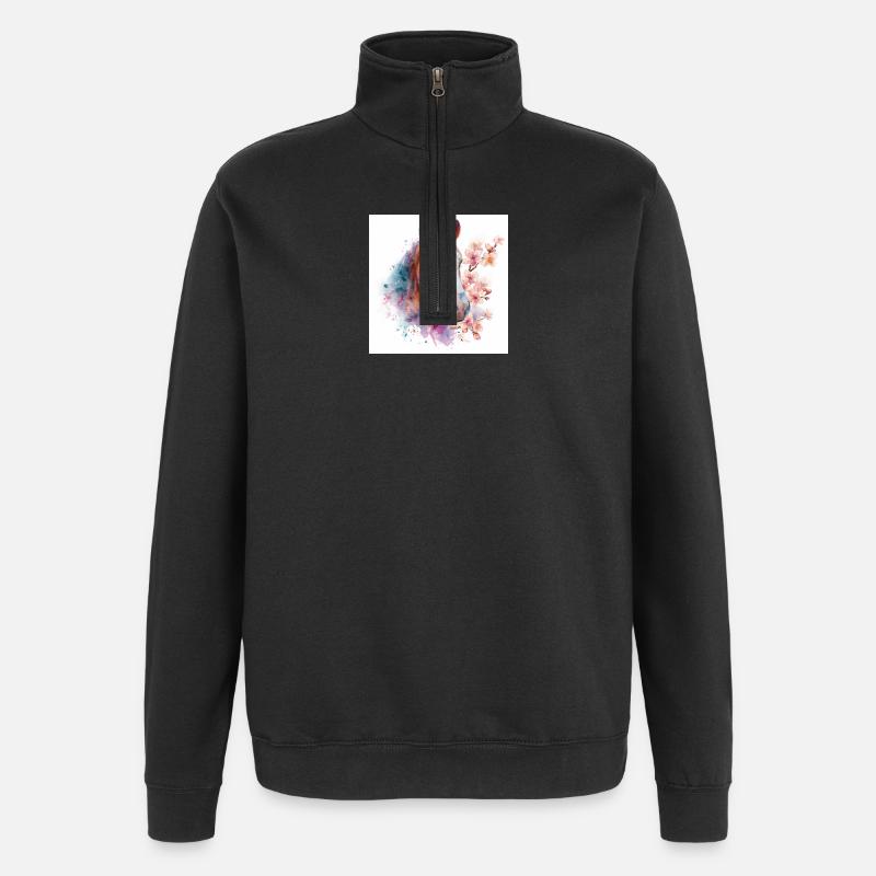 Aquarellpferd mit Blüten - Quarter-Zip-Sweatshirt - Schwarz