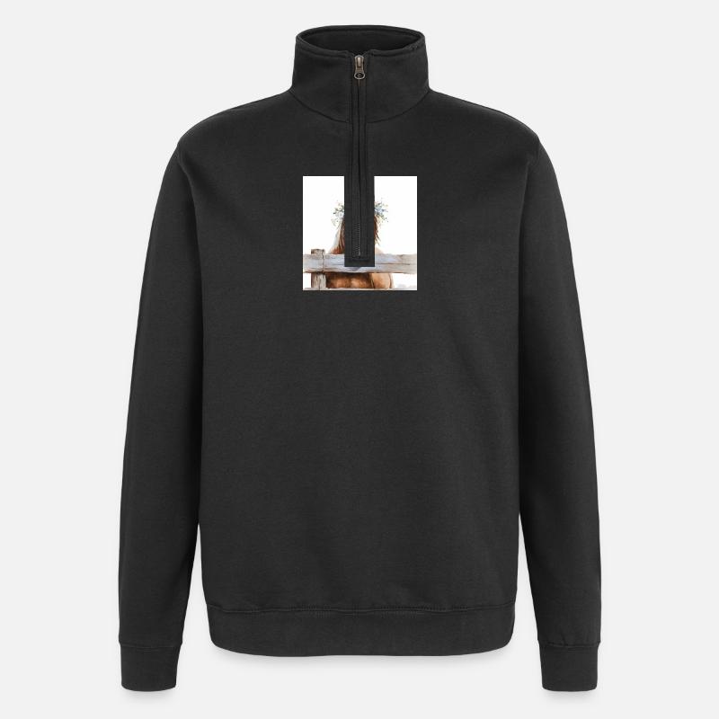 Blütengekrontes Pferd - Quarter-Zip-Sweatshirt - Schwarz