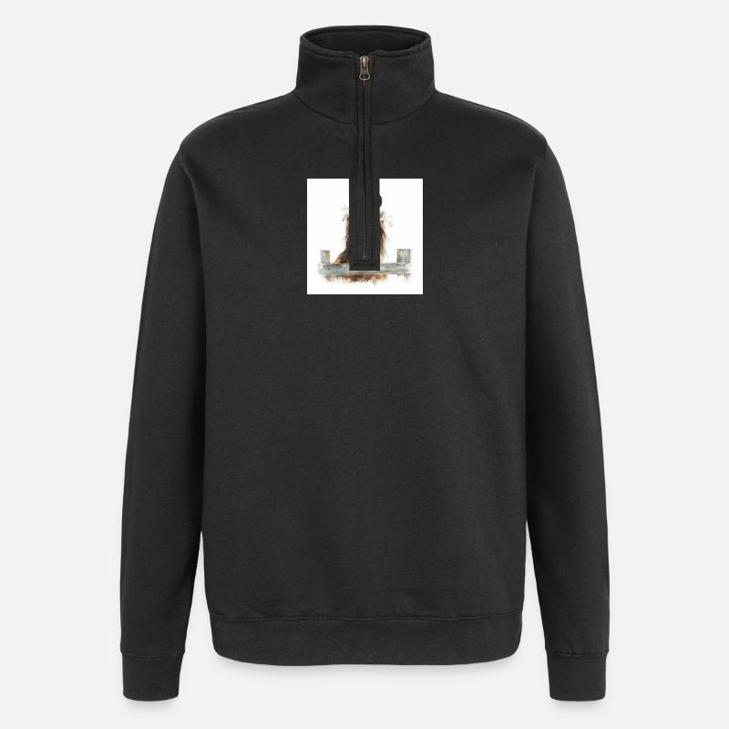 Poney couronné à fleurs - Sweat à zip 1/4 - noir