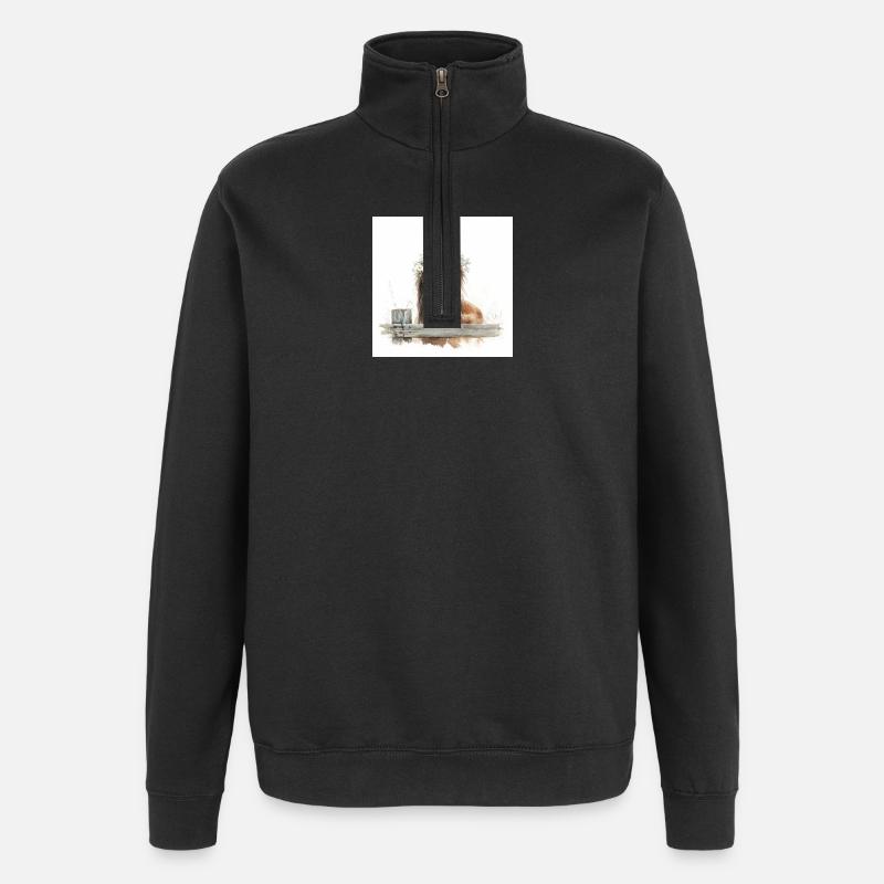 Aquarellpferd mit Blumenkrone - Quarter-Zip-Sweatshirt - Schwarz