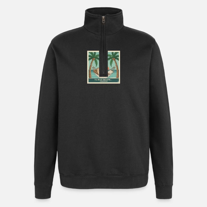 Hammock Sloth, Sunset,Gym Tomorrow - Quarter-Zip Sweatshirt - black