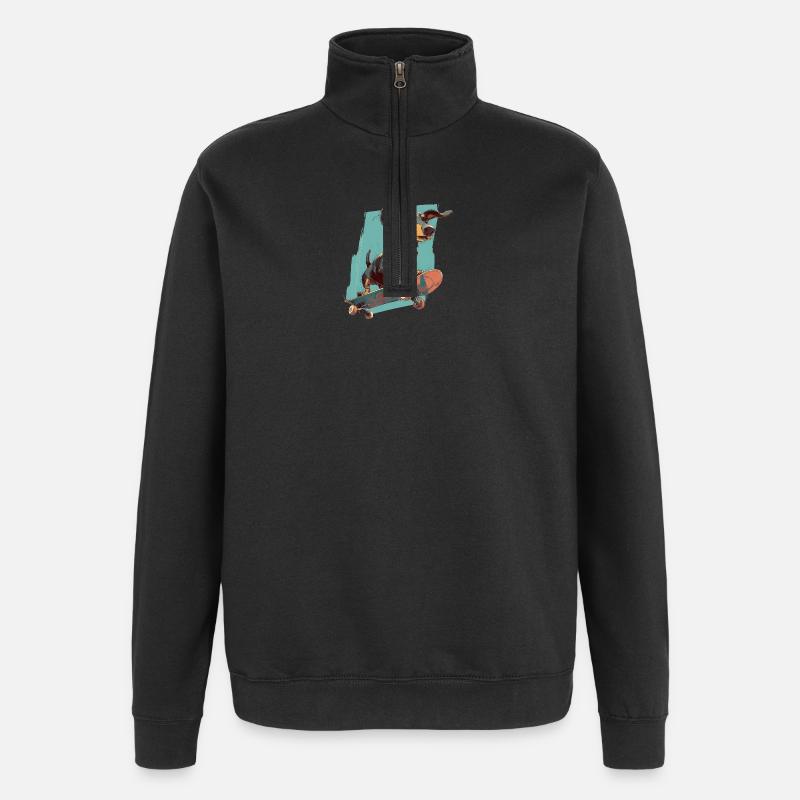Skateboard Dachshund - Quarter-Zip Sweatshirt - black