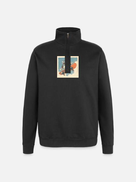 Retro Cat Skateboarder in Flight - Quarter-Zip Sweatshirt - black