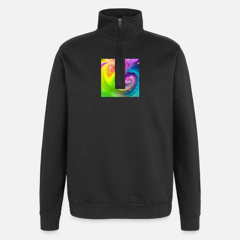 Farbwirbel Neon Regenbogen - Quarter-Zip-Sweatshirt - Schwarz