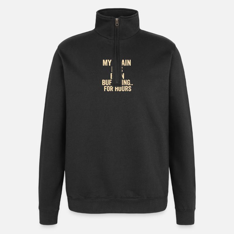 Puffer-Gehirn-Meme - Quarter-Zip-Sweatshirt - Schwarz