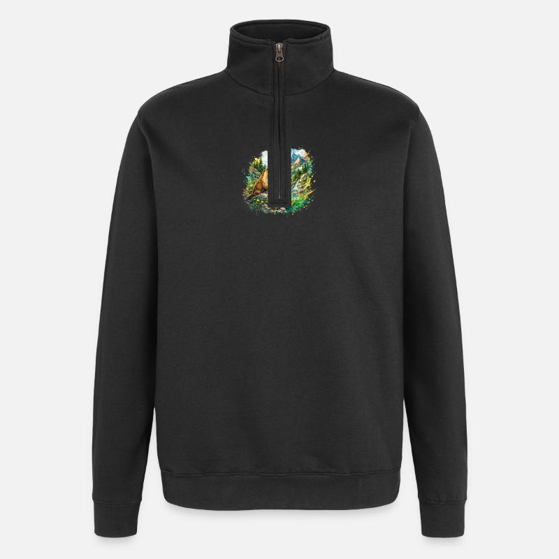 Marmotte forêt paysage  - Sweat à zip 1/4 - noir