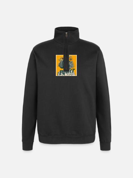 Power! Girl! Sunflower! - Quarter-Zip Sweatshirt - black