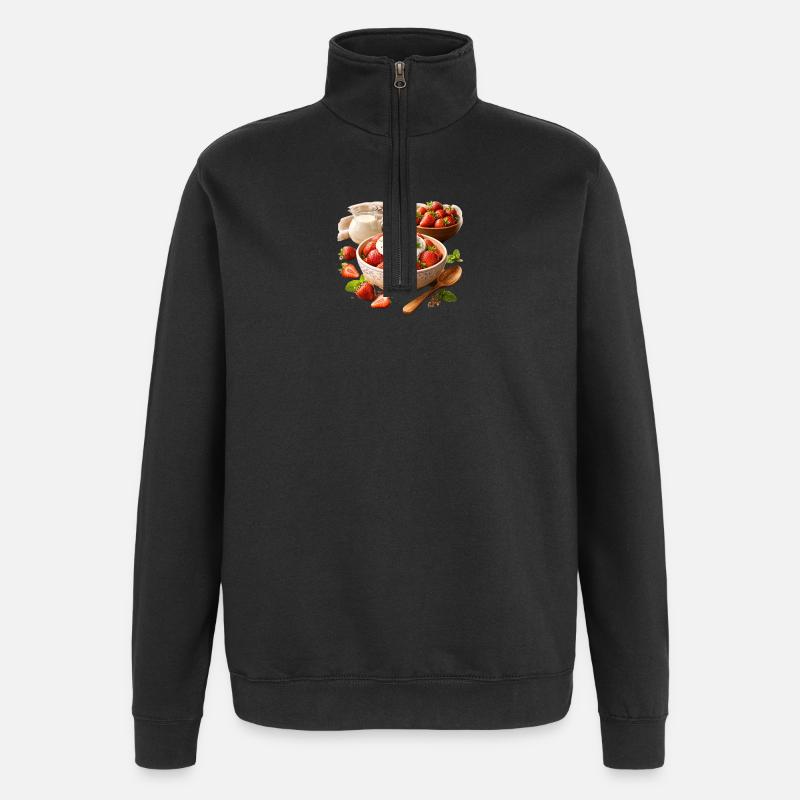 Fraises à la crème - Sweat à zip 1/4 - noir