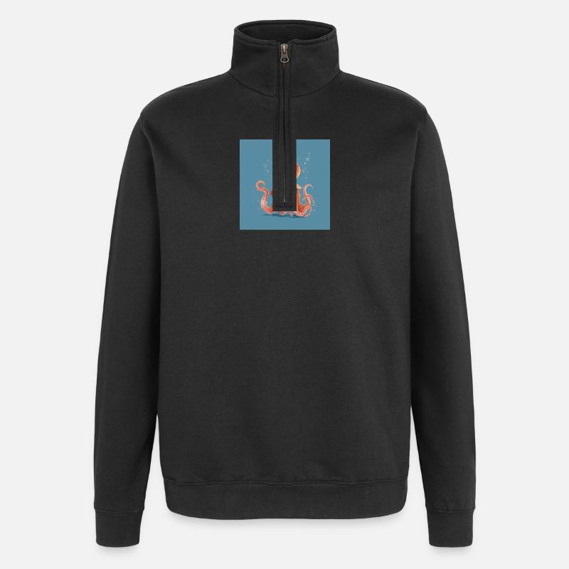 Poulpe Dumbo et son bubble tea - Sweat à zip 1/4 - noir