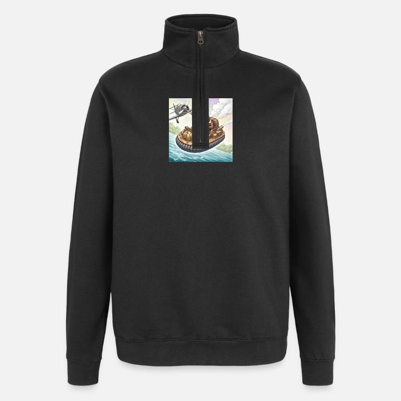 Steampunk Airboat River Chase - Quarter-Zip Sweatshirt - black
