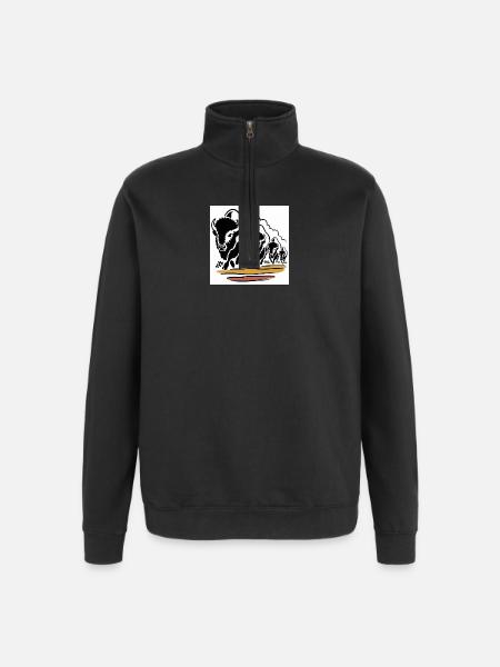 Büffelhorde in Bewegung - Quarter-Zip-Sweatshirt - Schwarz