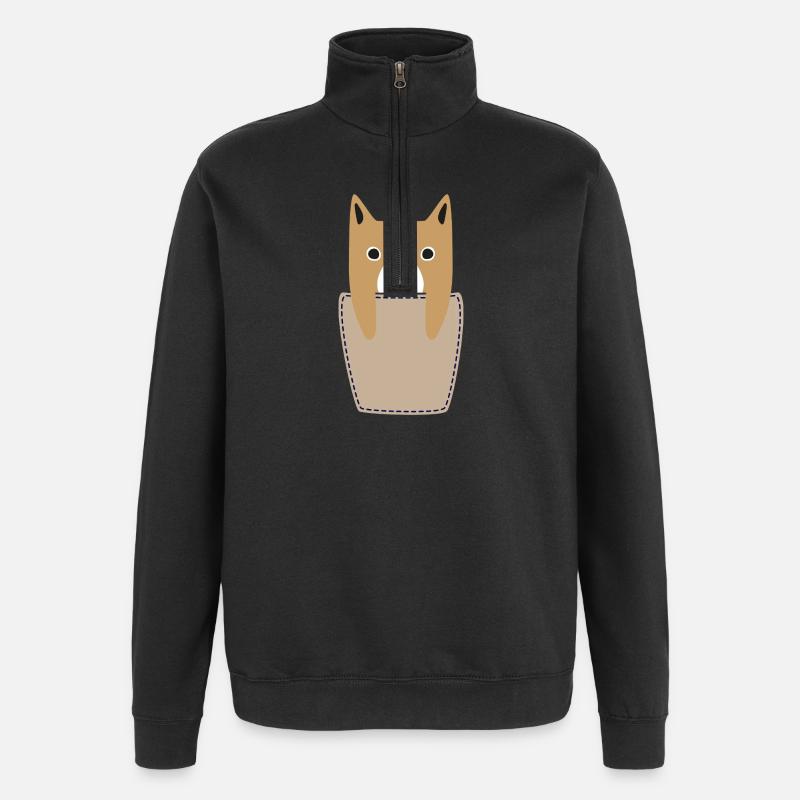 Brusttasche mit Katze - Quarter-Zip-Sweatshirt - Schwarz