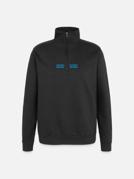 Angelholm Blue Block Text Tee - Quarter-Zip Sweatshirt - black